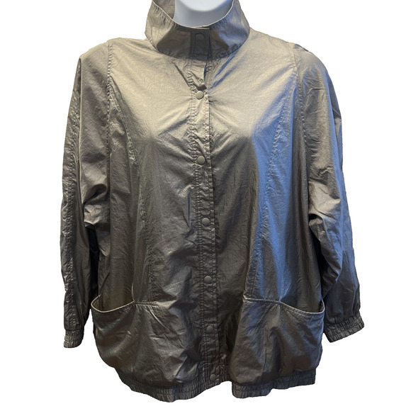 Vintage HABAND Windbreaker Rain Jacket 2x Taupe Snap Up, Lined, Crinkle Nylon - Picture 1 of 13